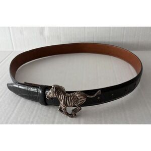 Wathne Sterling Silver Zebra Belt Buckle Black Croc Leather Belt Mens 32 Rare